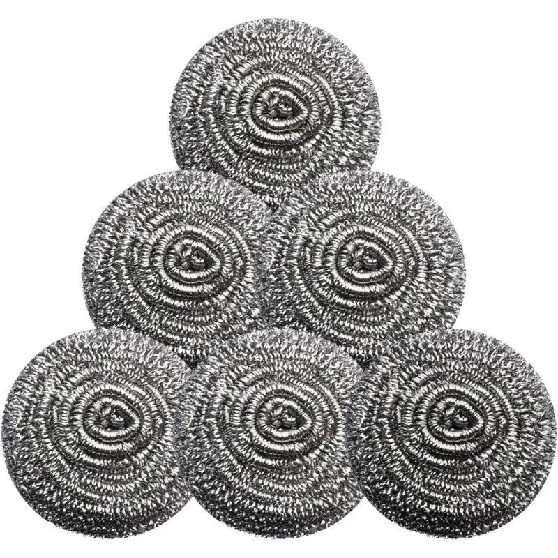 Stainless Steel Metal Coil-Type Scrubbers, 6pcs Reusable Sponges & Scouring Pads for Kitchen Pot-Pan Cleaning and Bathroom Use-L