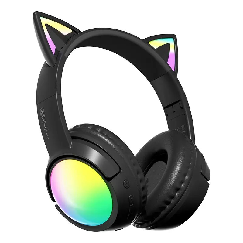 2026 On-Ear Bluetooth Gaming Headset with Memory Foam, Rechargeable Battery, Cute Cartoon Cat Ear Lights, Multi-Platform Compatibility for Live Streaming