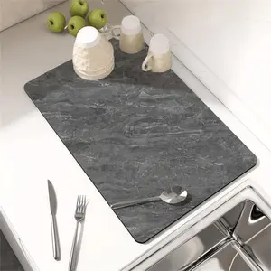 Coffee Mat Coffee Bar Mat - Hide Stain Absorbent Rubber Backed Quick Drying Mat Fit Under Coffee Maker Espresso Machine - Coffee Bar Accessories Kitchen Counter Dish Drying Mat, Marble