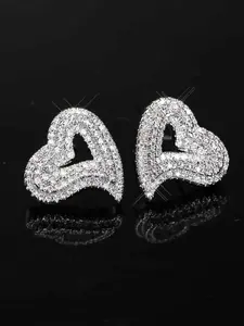 Women's Rhinestone Heart Studs, Elegant Hip-Hop Style Jewelry, High-Quality Sparkling Design, Perfect for Daily Wear & Gifts