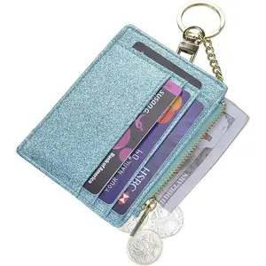 BYB16 Slim RFID Credit Card Holder for Women Mini Front Pocket Wallet Purse With Keychain