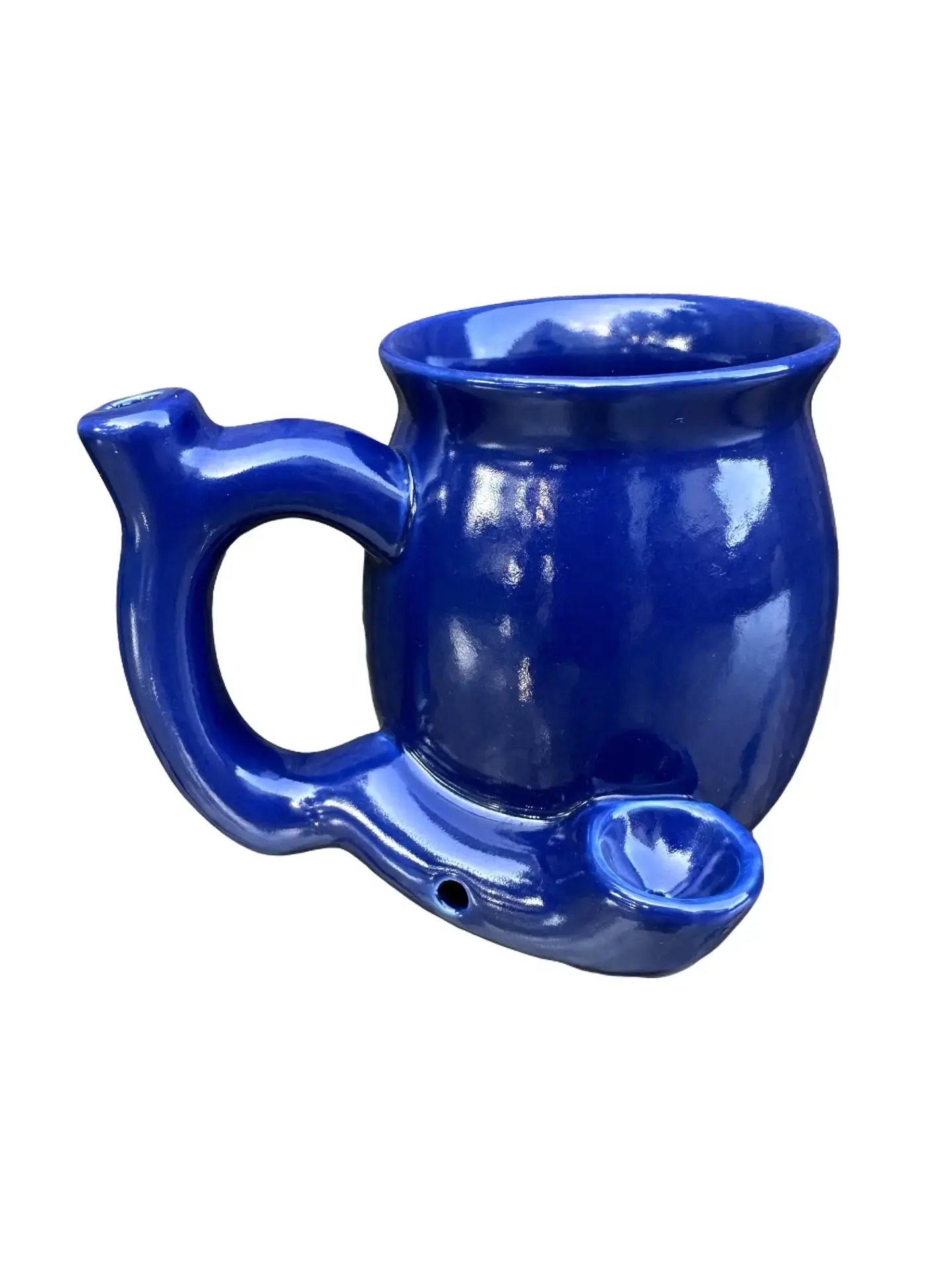 Handmade Glazed Ceramic Novelty Coffee Pipe Mug - Navy, Durable, Dishwasher Safe, Microwave Safe, 500-1000mL Handle Drinkware for Daily Use (Ideal for Collectors)