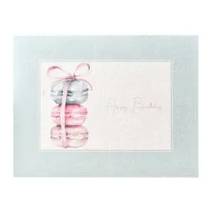 212 MAIN FSC Certified Radiant Pearl Cardstock Greeting Card - A2 Size (5.5x4.25 in), Heavy Paper, Blank Inside, Elegant Look, Pearl Accents, Happy Birthday Macaroon Design, Custom Message Card