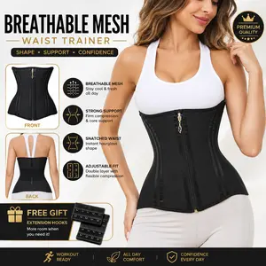 Women's Sports Waist Cincher, Breathable Mesh Shapewear with Steel Boning, Front Zipper, and Adjustable Comfortable Fit
