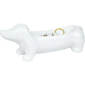 Dachshund Ceramic Trinket Tray for  &  - Mini Decorative Dish,  Lover , Engagement Ring Organizer (White)