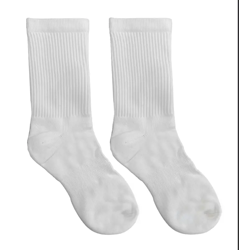 Crew Socks Classic White - Soft Cotton-Blend Fabric Cushioned Footbed Ribbed Arch Band for Secure Fit Breathable Material Crew Length