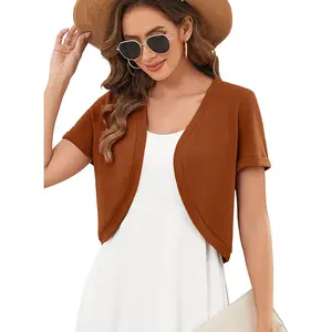 Women's Short Sleeve Bolero Shrugs Lightweight Open Front Cropped Cardigan