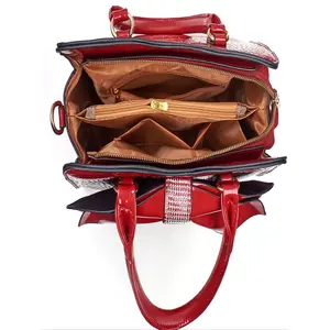 New Elegant Crocodile Pattern Bow Large Capacity PU Leather Shoulder Bag, Travel Shopping Mall Handbag, Versatile Casual Luxury Embellished Shoulder Bag