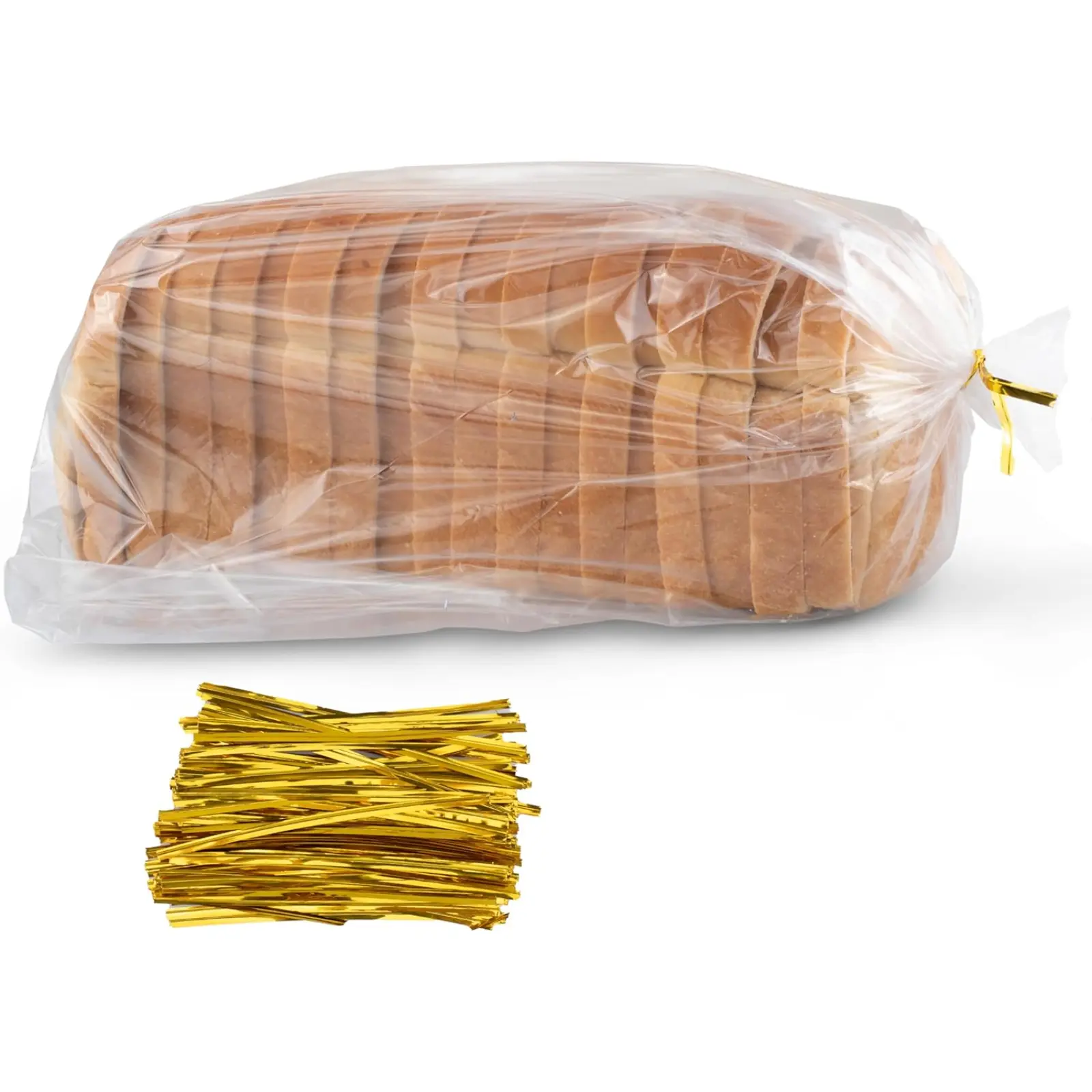 Bread Bags with Ties, Reusable,100 Clear Bags and 100 Ties, Bread Bags For Homemade Bread And Bakery Loaf Adjustable Reusable(100)