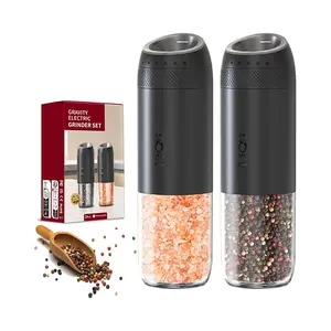 KVKID Gravity Electric Salt and Pepper Grinder Set, Automatic Salt Pepper Mill Grinder with Adjustable Coarseness, Large Capacity, LED Light & Easy Refill, USB Rechargeable Spice Grinders for Kitchen