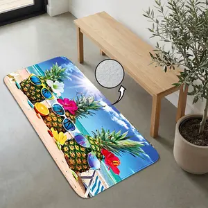 1pc Flannel 100% Polyester Summer-Sunny-Beach Triple-Pineapple RUNNER CARPET, door/foyer/aisle/kitchen light absorb light slip-safe, tropical vibe glow-up home path, bath/bedside/living fit, gentle-wash easy-clean