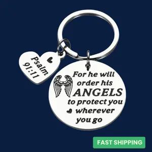 Inspirational Angel Keychain with Psalm 91:11 – Christian Gift for Protection & Blessings | Faith-Based Jewelry for Healing & Spiritual Support