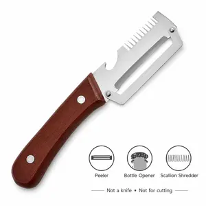 3-In-1 Vegetable Peeler, Bottle Opener, Onion Slicer, Stainless Steel Kitchen Tool, Wooden Handle, Ideal for Fruits and Vegetables