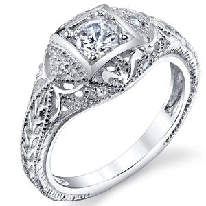 Women's Carved Sterling Silver Vintage Cubic Zirconia BridalEngagement Ring Sizes 5-12