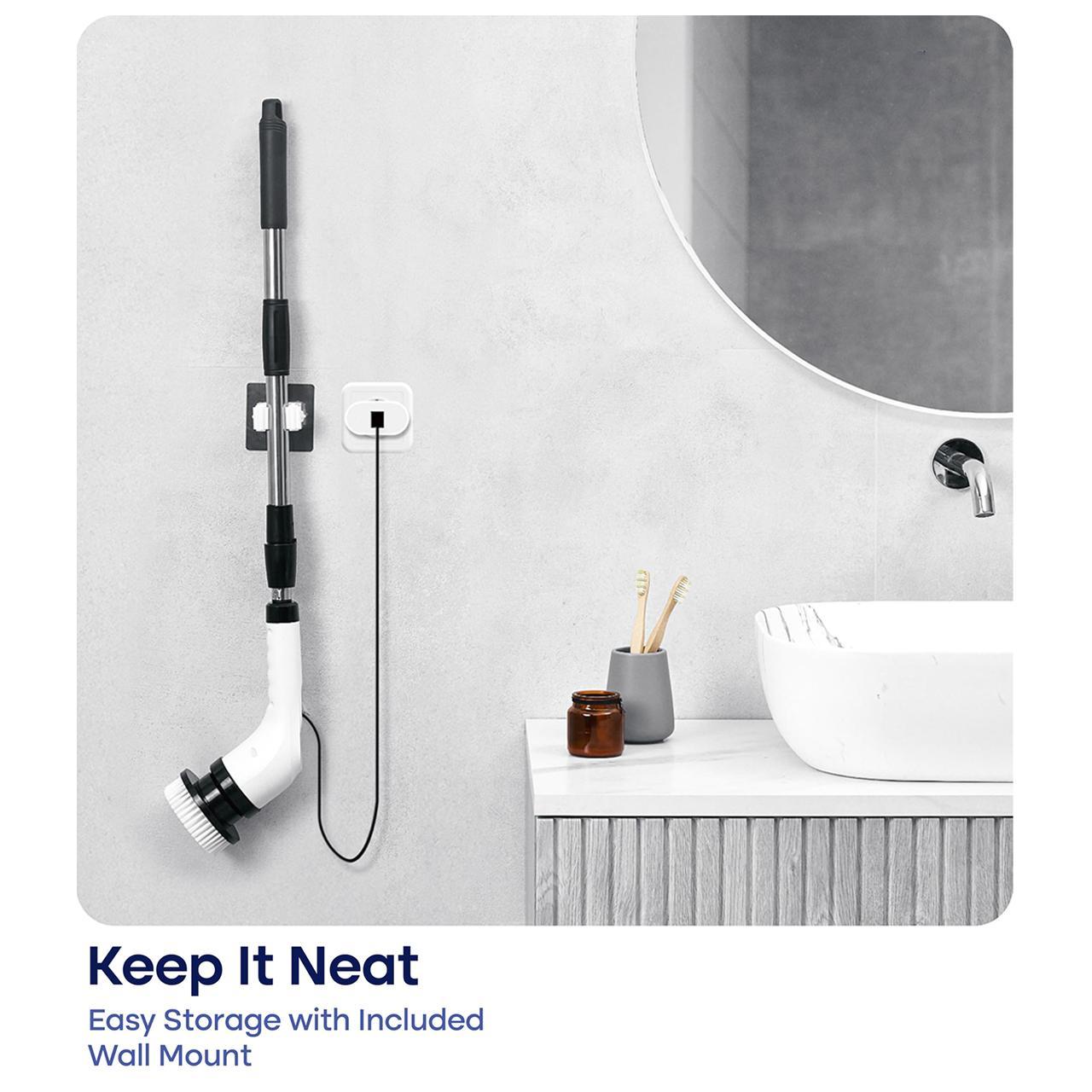 （Limited Time ) Upgraded Cordless Electric Spin Scrubber Bathroom Cleaning Set with 8 Replaceable Brush Heads, 3-Level Adjustable Extension Handle, Dual Speed and IPX7 Waterproof, Ideal for Bathroom, Kitchen, Toilet, Window, Pool and Car Cleaning