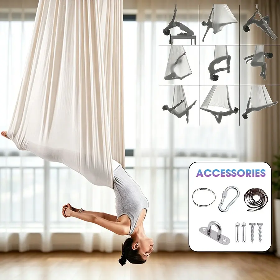 Home Air Yoga Hammock and Swing, Inversion Practice, Suitable for Beginners, Durable Elastic Swing, Indoor Outdoor, Adjustable, 59.06x110.24 Inches, Full Set Accessories Included, Home Yoga Equipment