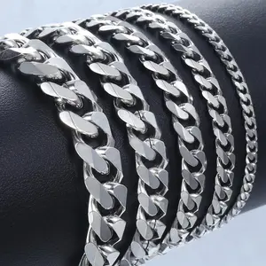 7inch-10inch Stainless Steel Curb Cuban Link Chain Bracelet for Men Women Simple charm jewelry gift