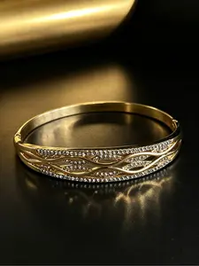 Gold Intertwined Pave Bangle, Hinged Rhinestone Cuff Bracelet, Holiday Party & Wedding Guest Jewelry, Christmas Gift for Her, Self Love Healing Accessory, Daily Mood Boosting Wrist Shine