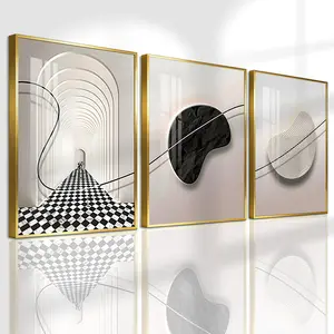 3 Count Aluminum Alloy Frame Canvas, Fashion Poster Geometric Light Wall Art, Wall Decoration, Modern Art, Suitable For Living Room, Bedroom, Kitchen, Home Office, Cafe, Bar, Dormitory, Corridor, Family Decor, Gift, Waterproof Art