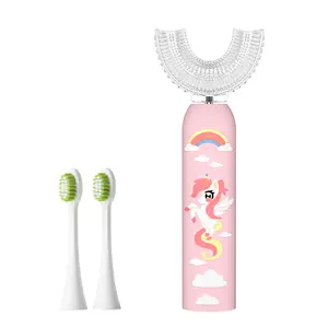 Kids Electric Toothbrush U-Shaped，3 Brush Heads Six Cleaning Modes IPX7 Waterproof Design Unicorn Rechargeable Smart Timer for Children-Kids Travel Essentials Cleansing