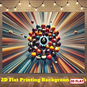 1pc 2D Flat Billiard Room Tapestry - Vibrant Pool Cue & Balls Design, Polyester Wall Hanging for Indoor/Outdoor Decor, Photography Backdrop, Party & Event Decoration, Easy to Hang, Billiard Decor