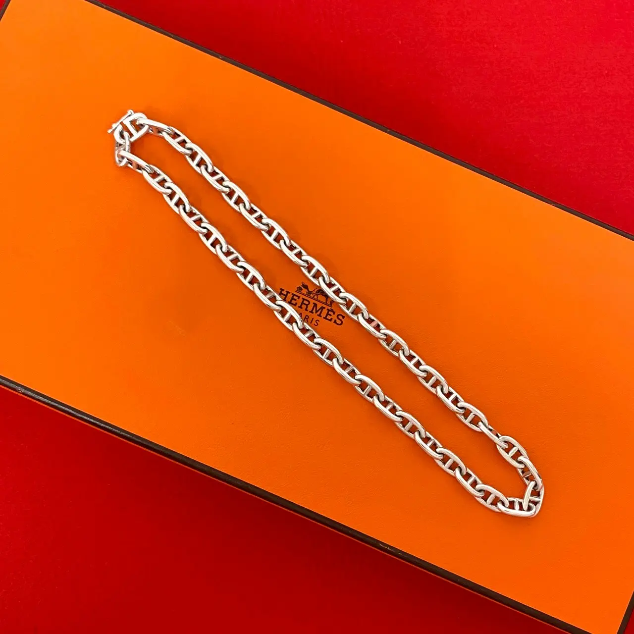 Pre-owned HERMÈS Sterling Silver 925 (Ag925) Small Leather Goods Chaîne d'Ancre PM Silver925 Necklace