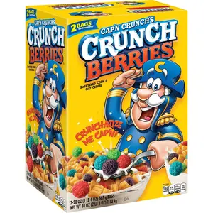 Cap'n Crunch's Crunch Berries Cereal 40 oz Sweetened Corn & Oat 2 Bags for Muesli Oatmeal Instant Food Convenience