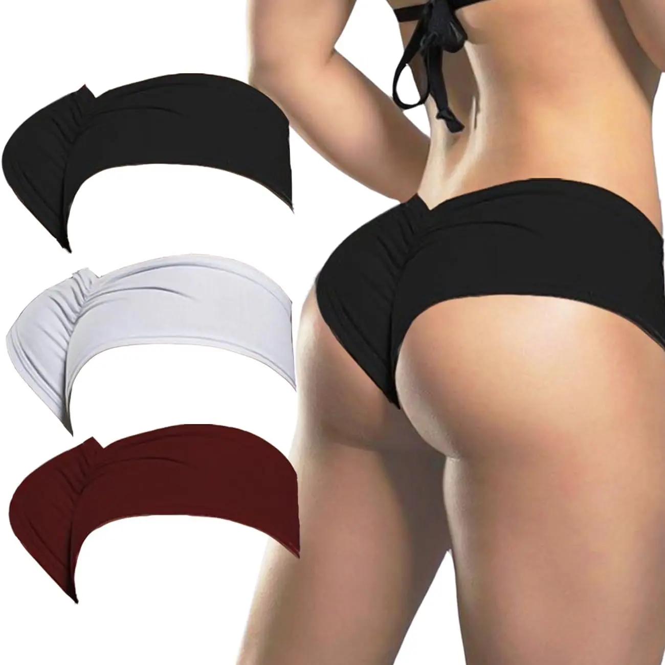 Women's 3-Pack Ruched Butt Lifting Sports Panties - Smooth Soft Solid Polyester Half Back Underwear for Yoga, Active Wear, Women, Elegant, Sexy, Casual