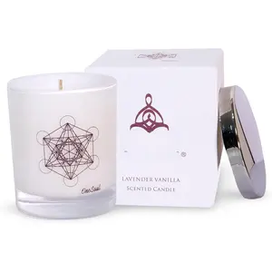 Lavender Vanilla  Candle, Floral Scented Candles, Luxury Candles Scented with Metatron's Cube Symbol, Hand-Poured Soy Candle, 50 Hours Long Time, 7.6 oz. -