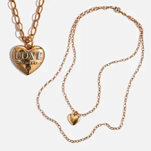 Love Always Heart Original Necklace - Elegant Mixed-Metal Chain with 3D Two-Tone Heart Pendant & Adjustable 48" Chain Birthday Gift Jewelry Exquisite Jewelry Gift
