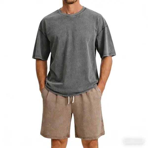 Grey + washed shorts brown