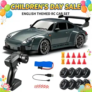 1:24 Scale RC Drift Car, RC Cars with 2.4GHz 4WD Electric Remote Control, LED Lights, 20KM/H High-Speed Drifting Tires & 2 Batteries - Ideal Gift for Kids for Halloween, Thanksgiving Rc Supercar Kit