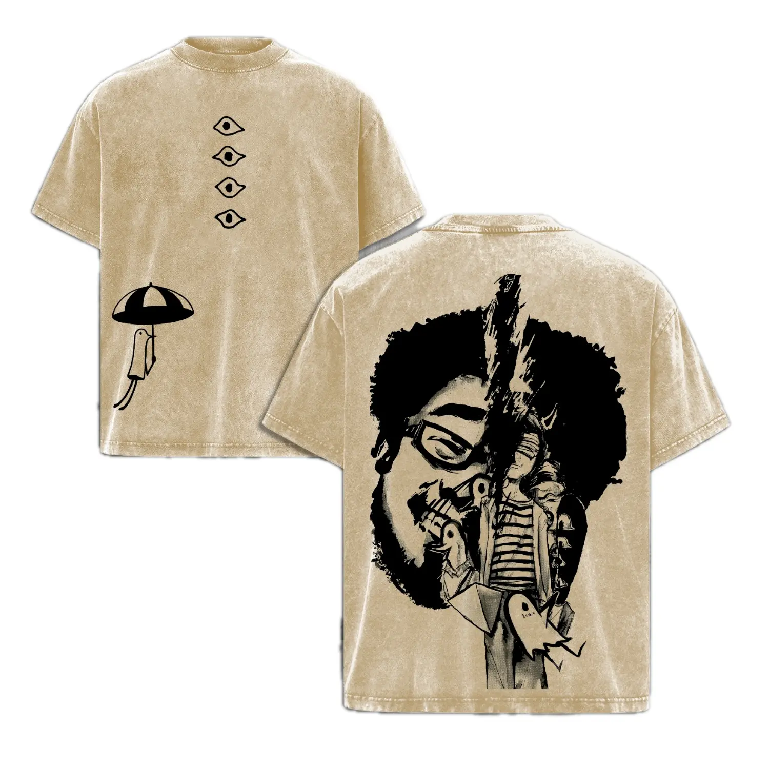 Goodnight Punpun Ver3 Vintage Washed T-Shirt, Double Printed Anime Graphic Tee, Heavyweight Cotton Oversized Manga Streetwear Shirt, Unisex Anime Fan Gift