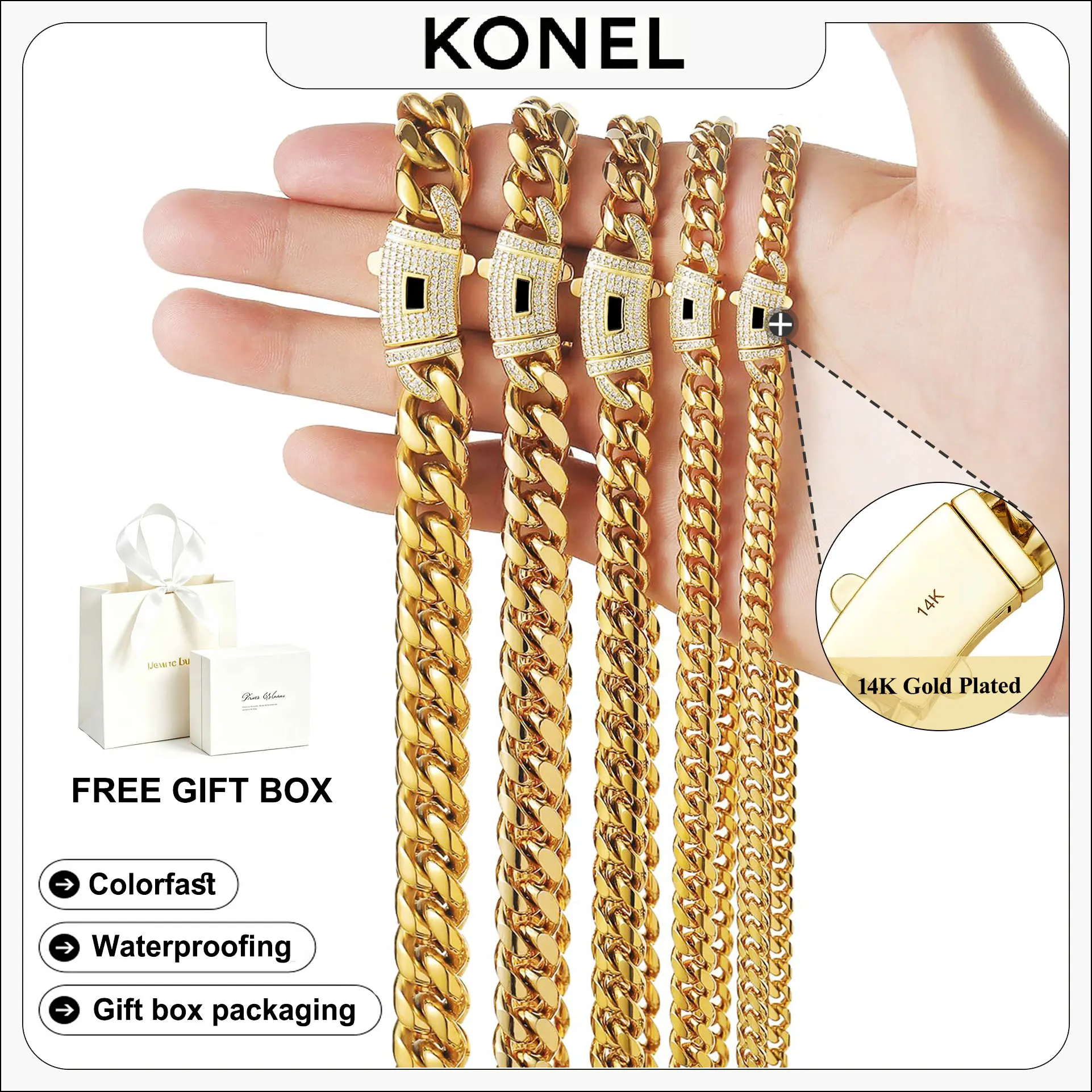 New 14K Gold-Plated Miami Cuban Chain Necklace Features New Anti-Rust Technology, Waterproof, Fade-Resistant & Hypoallergenic. Hip Hop Style, 6-8MM Wide, Forever Sparkling, Matches All Outfits, Ideal Daily Gift For Men