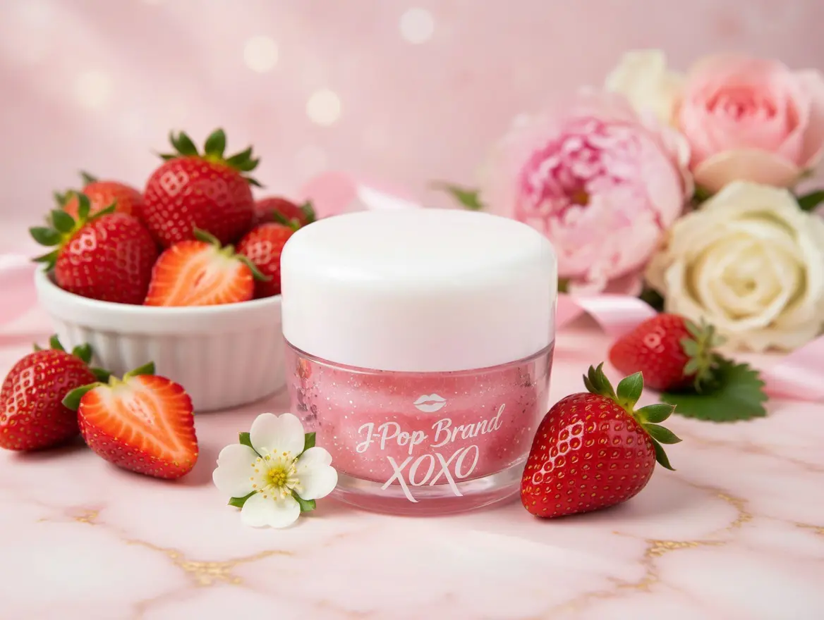 J Pop Brand Gentle Exfoliating Strawberry Sugar Scrub, Daily Lip Care Solution for Soft Smooth Lips with Delightful Aroma, Exfoliate, Lip Scrub
