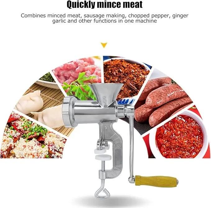 Manual Hand Crank Food Chopper, Meat Vegetable Garlic Grinder with Table Clamp, Portable Kitchen Meal Prep Tool for Burger Salsa Baby Food