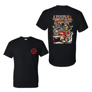 Livin The Dream Firefighter Skeletons T-Shirt, 2 Sides, Fire Dept Engine Graphic Tee
