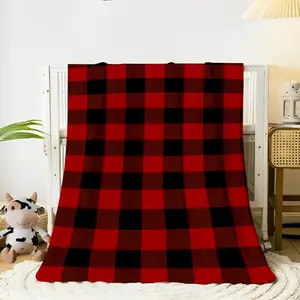 Cozy Red & Black Christmas Plaid Flannel Fleece Blanket - Soft, Warm, Versatile - Ideal for Couch, Bed - Perfect Holiday Gift