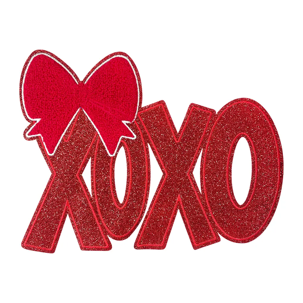 Durable Cotton Iron-On Chenille Embroidered Patches with Glitter Edge, Xoxo Valentine's Day DIY Craft Accessories for Clothing Repairs & Creative Customization on Backpacks, Jackets