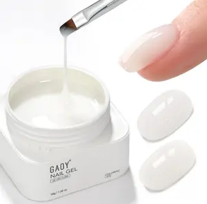 GAOY Colored Builder Base 30g with a Brush, 4-in-1 Long Lasting Nail Builder Gel Natural Jelly, Soak Off UV Light Cure Nail Strengthening, Milk White