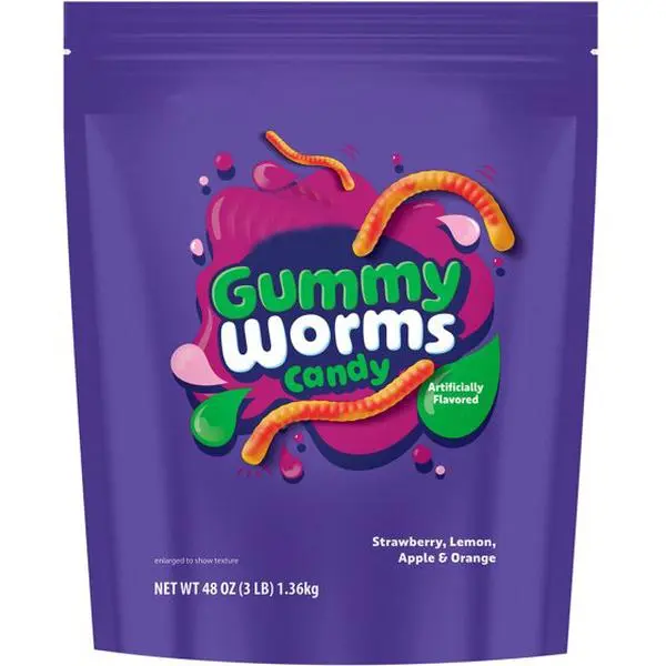Gummy Worms Candy - 48 oz (3 LB) - Strawberry Lemon Apple & Orange Flavors - Artificially Flavored