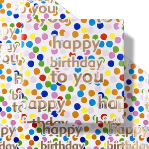 Metallic Gold Foil Birthday Gift Wrap Paper, Polka Dot Design, DIY Craft Decor, 43.2cm X 500cm, Party Celebration Supplies
