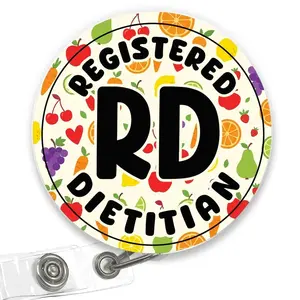 Registered Dietitian Badge Reel Fruit Vegetable RD Retractable Acrylic ID Holder Gift for Nutritionist Dietary Team Staff PAHX