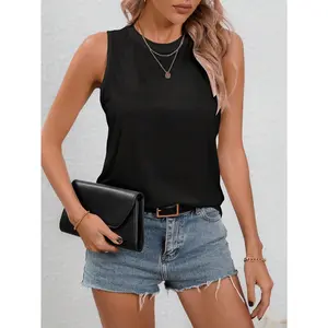 1/2PCS Multicolor  Solid Sleeveless Tank Top for Women - Loose Fit, Summer Casual Wear Black Crewneck