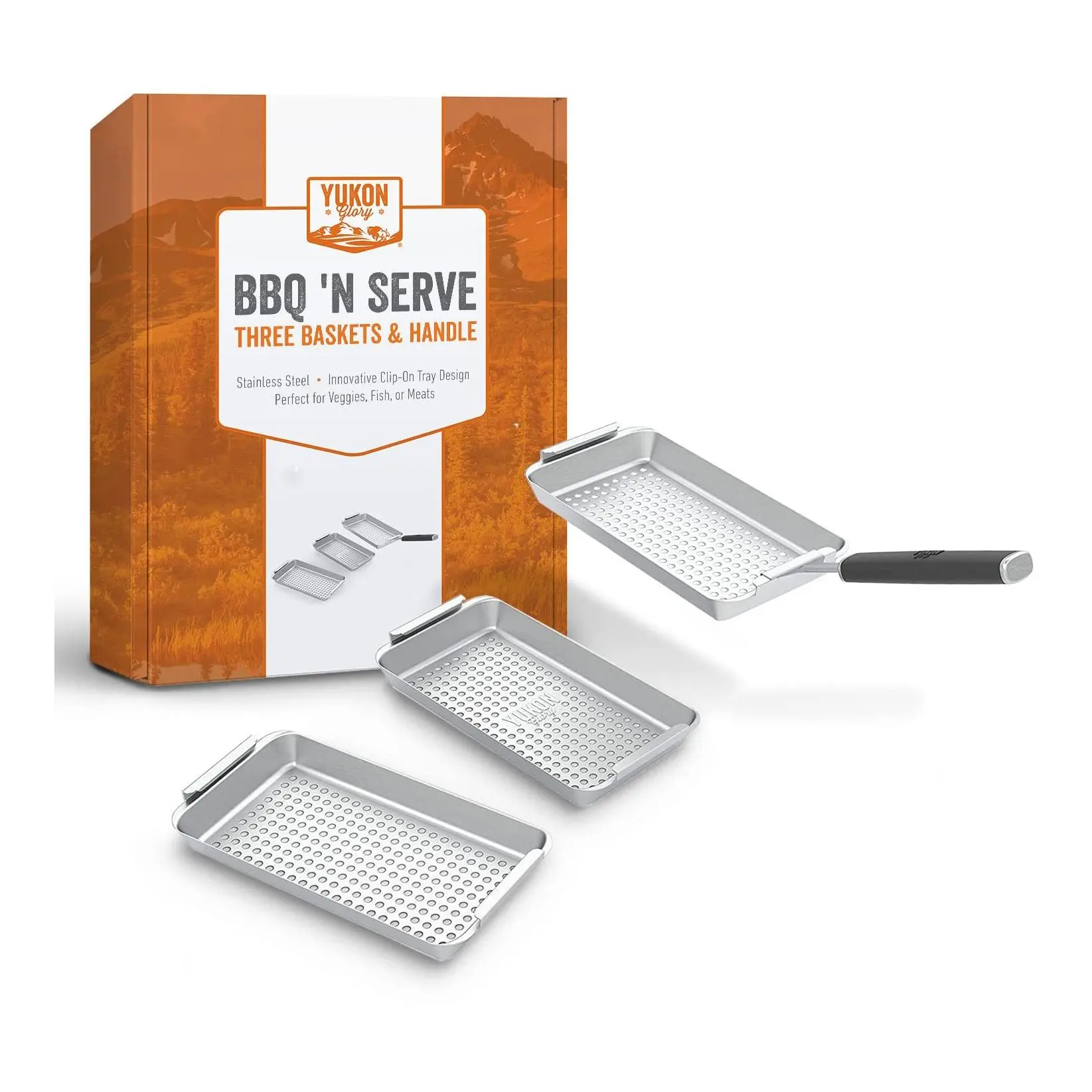 Yukon Glory BBQ 'N SERVE Set of 3 SS Grill Baskets