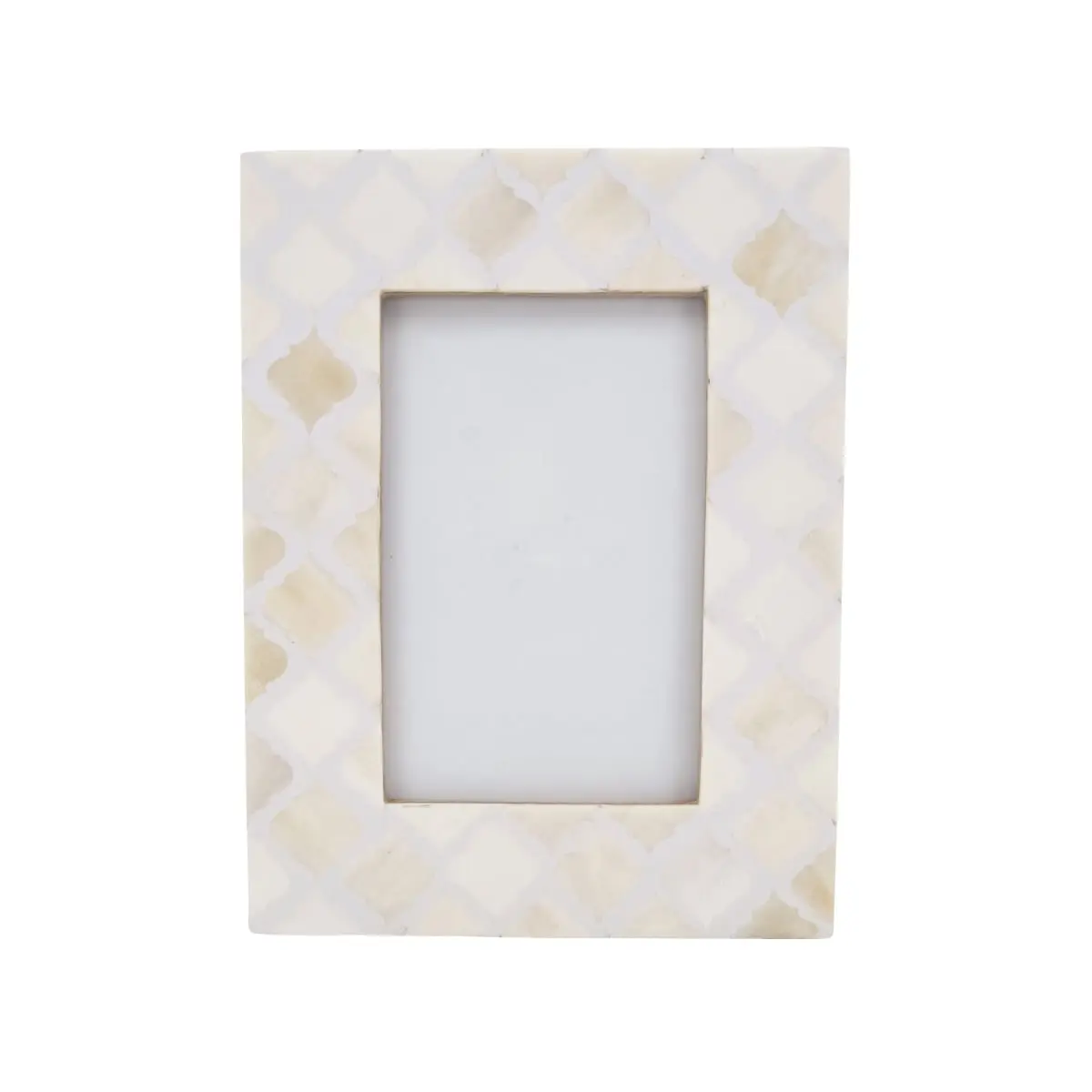 Saro Lifestyle PF510.I57 Moroccan Tile Bone Photo Frame - Ivory, 5x7 in, Photo Clip Wall & Tabletop Frames