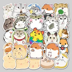 Cute Hamster Pattern Sticker, 50pcs/set Waterproof Decorative Sticker, DIY Decals for Phone Case, Smartphone, Cellphone, Laptop, Notebook, Helmet, Skateboard