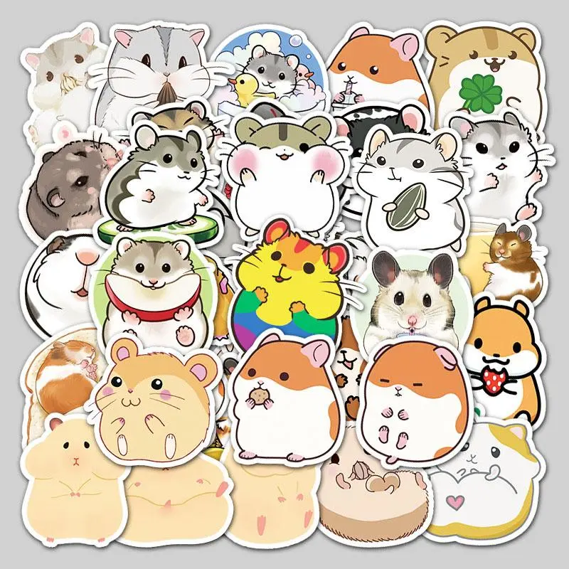Cute Hamster Pattern Sticker, 50pcs/set Waterproof Decorative Sticker, DIY Decals for Phone Case, Smartphone, Cellphone, Laptop, Notebook, Helmet, Skateboard