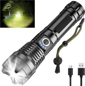 Rechargeable LED Flashlights 10000 High Lumens, Super Bright Tactical Flashlight with 5 Modes, Powerful Zoomable Flash Light, Waterproof Handheld Flashlight for Hiking Emergencies