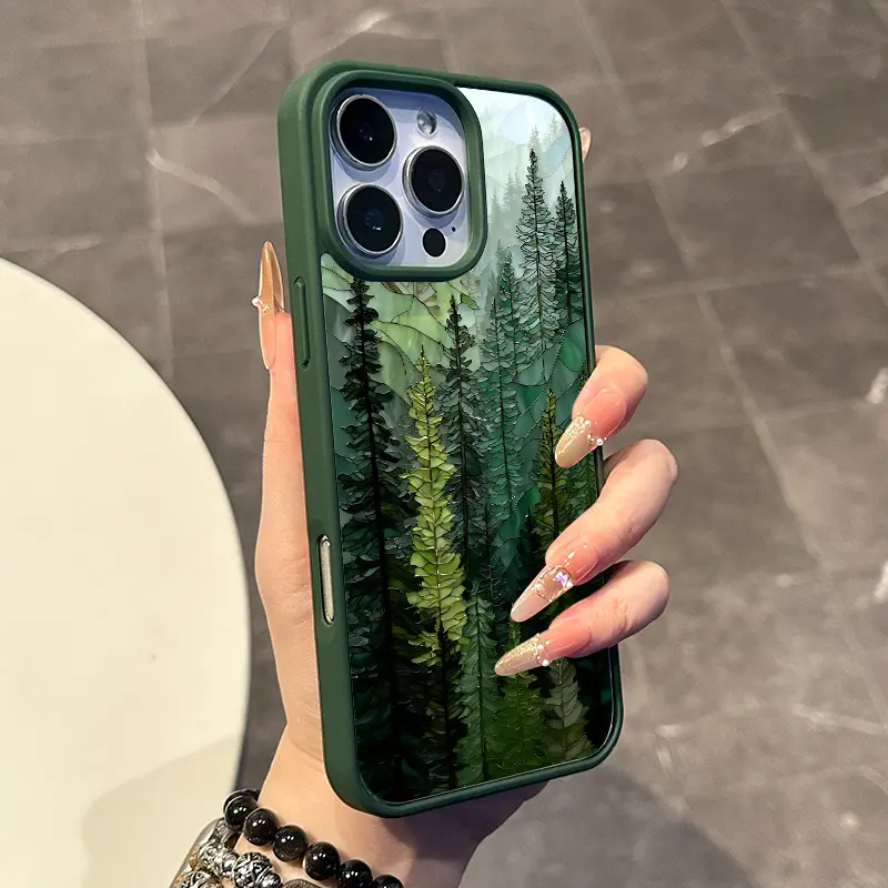 Magnetic Compatible Case for iPhone 17 16 E Pro Max 15 Plus 14 13 12 11 XS XR, Stained Glass Forest Aesthetic Print | Shockproof, Silicone, Lightweight, Scratch Resistant, and Trendy Protection